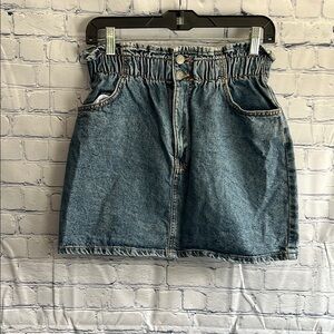 Bershka Denim Blue Denim Ruffle Top, Elastic Waist Skirt‎ Womans Size Large